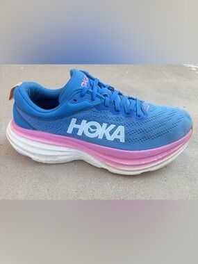 Hoka Bondi 8 Women Size 10 Running Walking Shoes Sneakers Blue Pink White